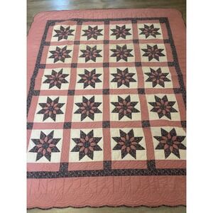 Vintage handmade pink flower quilt king size